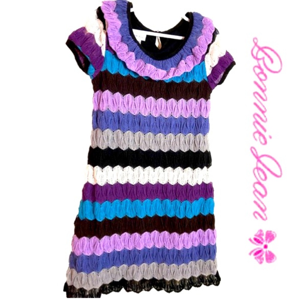 BONNIE JEAN Multi-Color Flamestitch Dress Back Button-Closure Lined Size 6X
